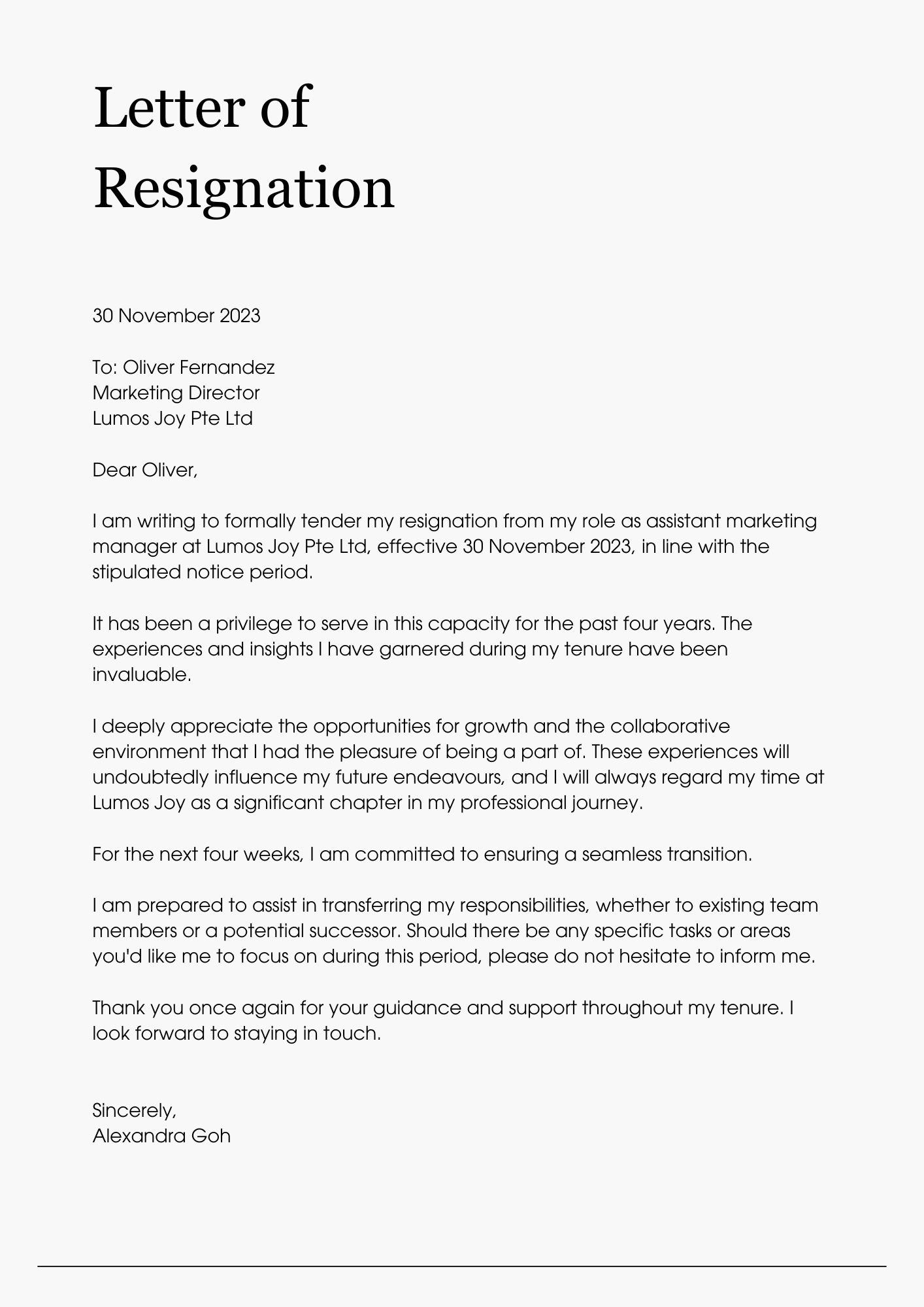 Simple resignation deals letter examples